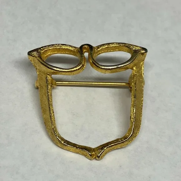 Jewelry Vintage Cat Eye Glasses Pin Brooch Eyeglass Holder Gold